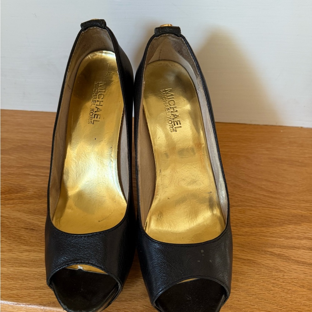 Michael Kors Black Leather Peep Toe Heels